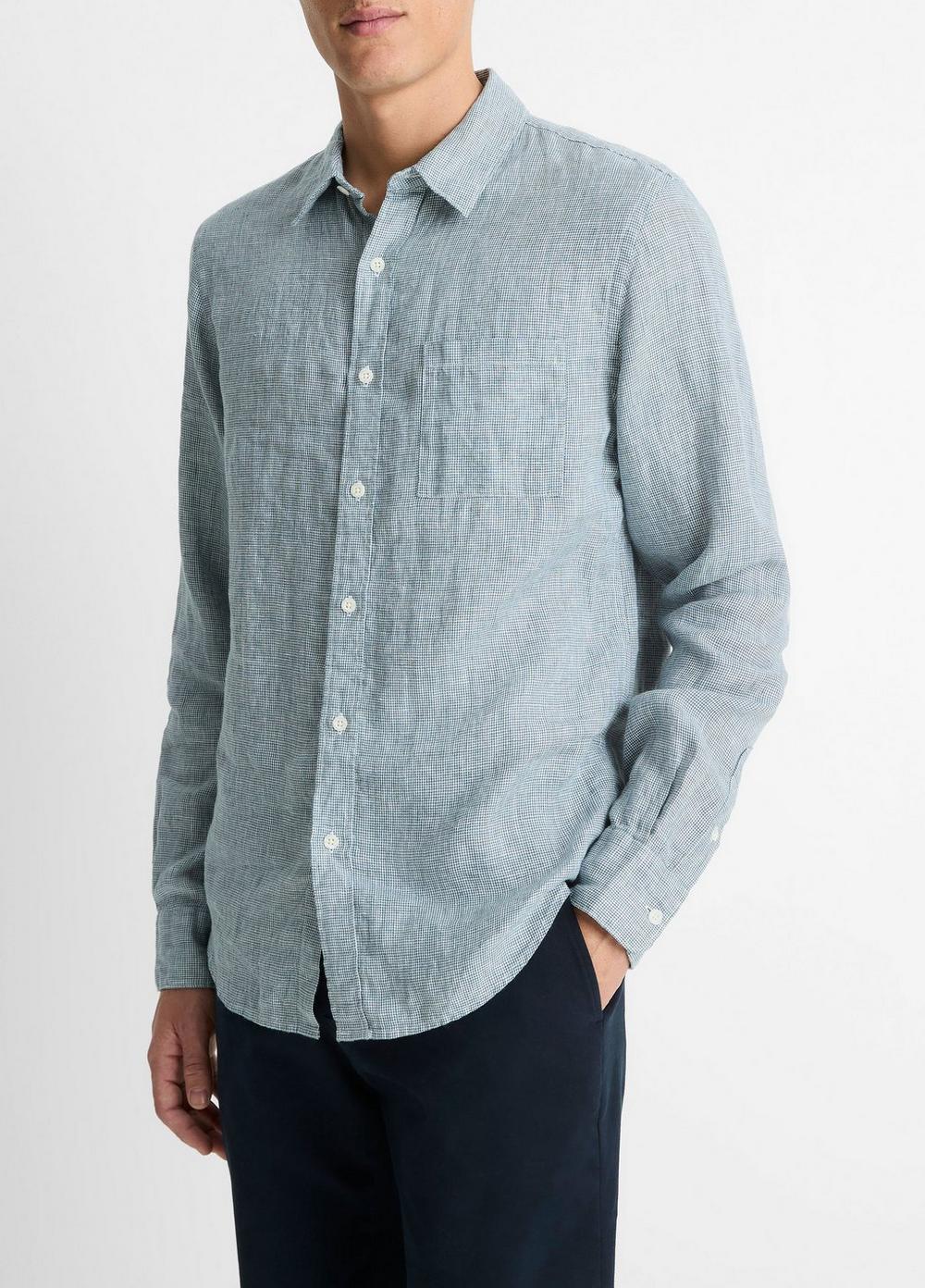 Houndstooth Linen Button-Front Shirt Product Image