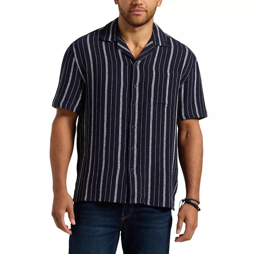 Men's Buffalo Jeans Textured Woven Button Down Shirt, Size: XL, Black Blue Product Image