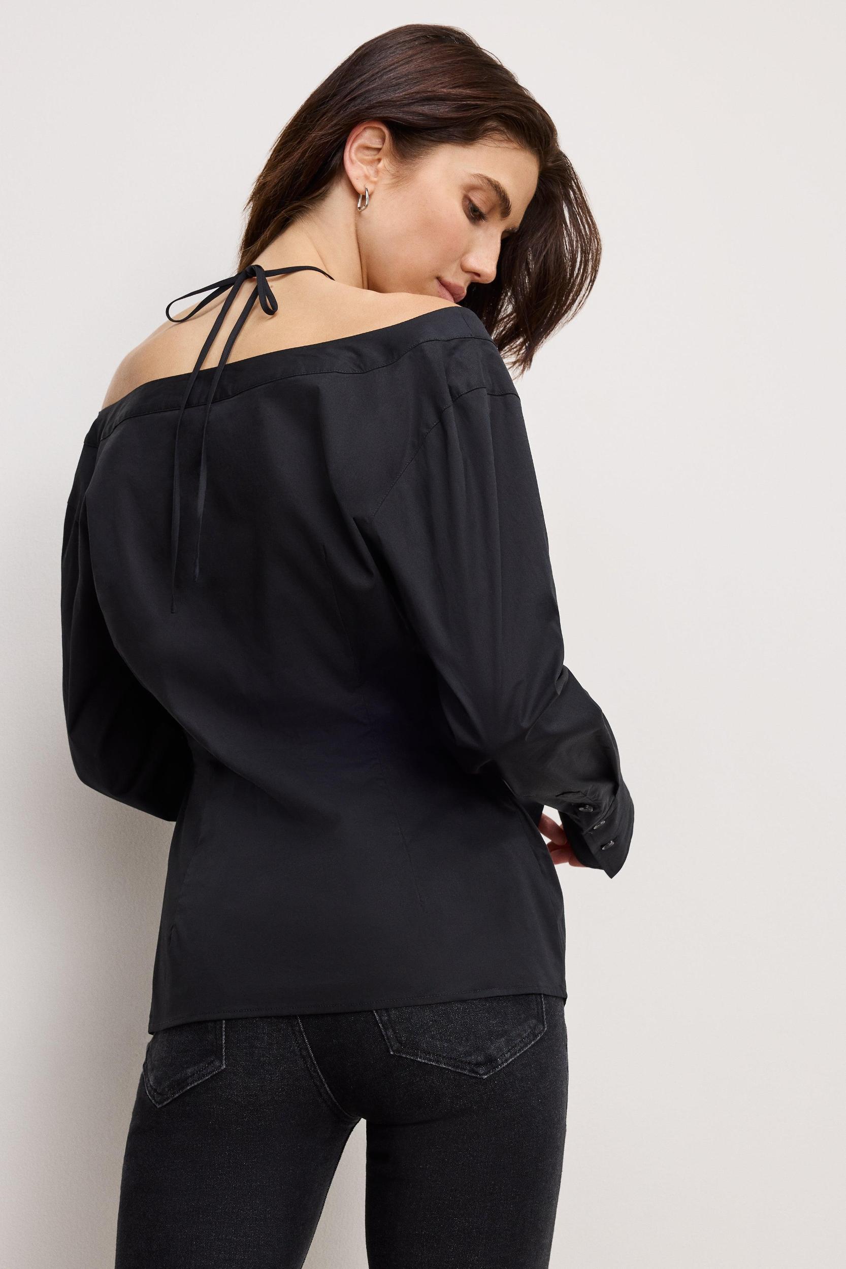POPLIN OFF SHOULDER TOP | BLACK001 Product Image