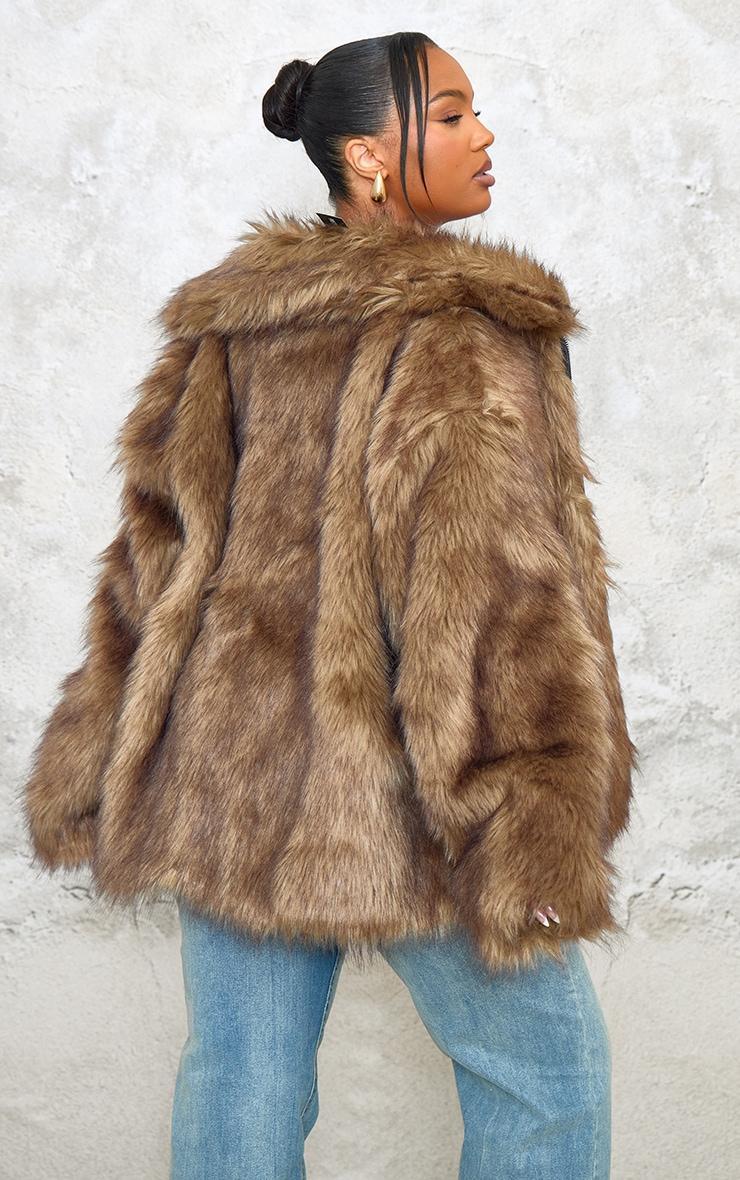 Plus Dark Brown Faux Fur Oversized Coat Product Image