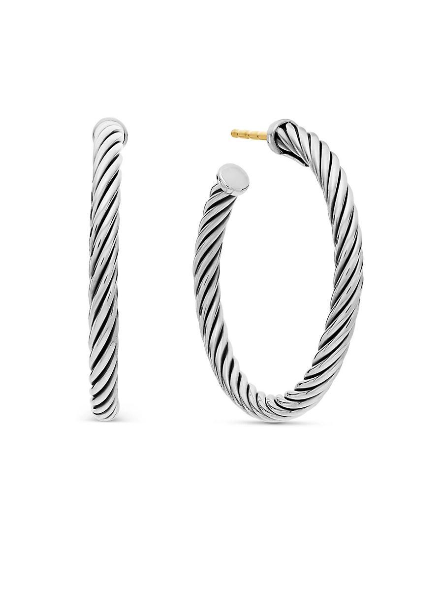 Womens Cable Sterling Silver Hoop Earrings Product Image