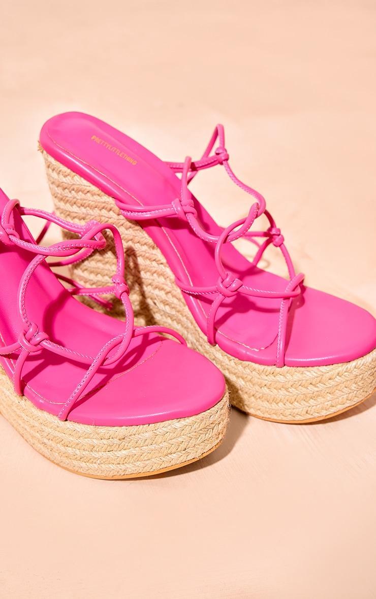 Pink Matte PU Round Toe Strappy Lace Up High Heeled Wedges Product Image