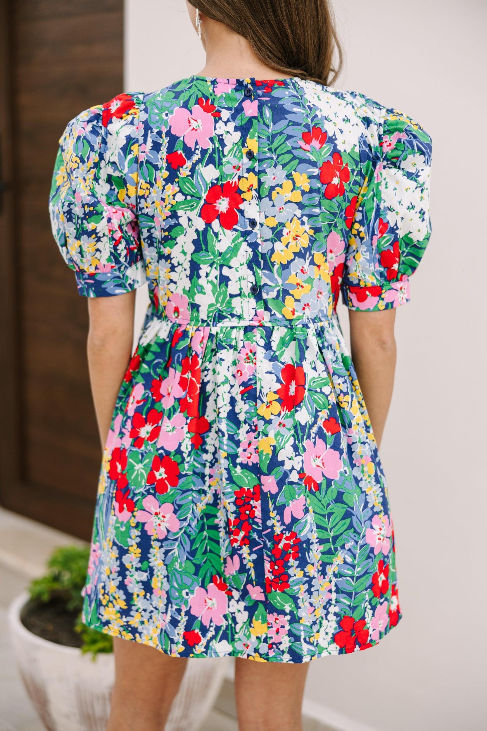 So Thankful Navy Blue Floral Babydoll Dress Female Product Image