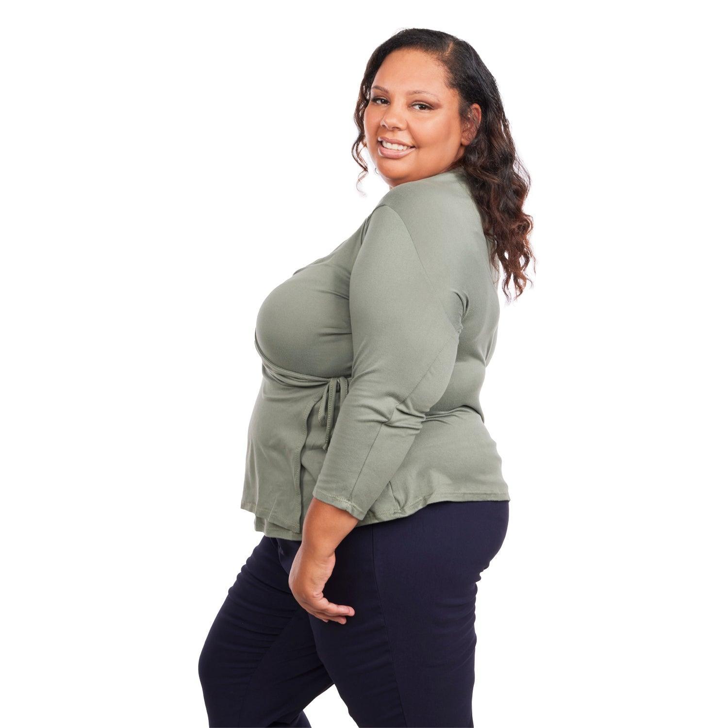 Inner Beauty Plus Solid 3/4 Sleeve Surplice Front V-Neck Top Product Image