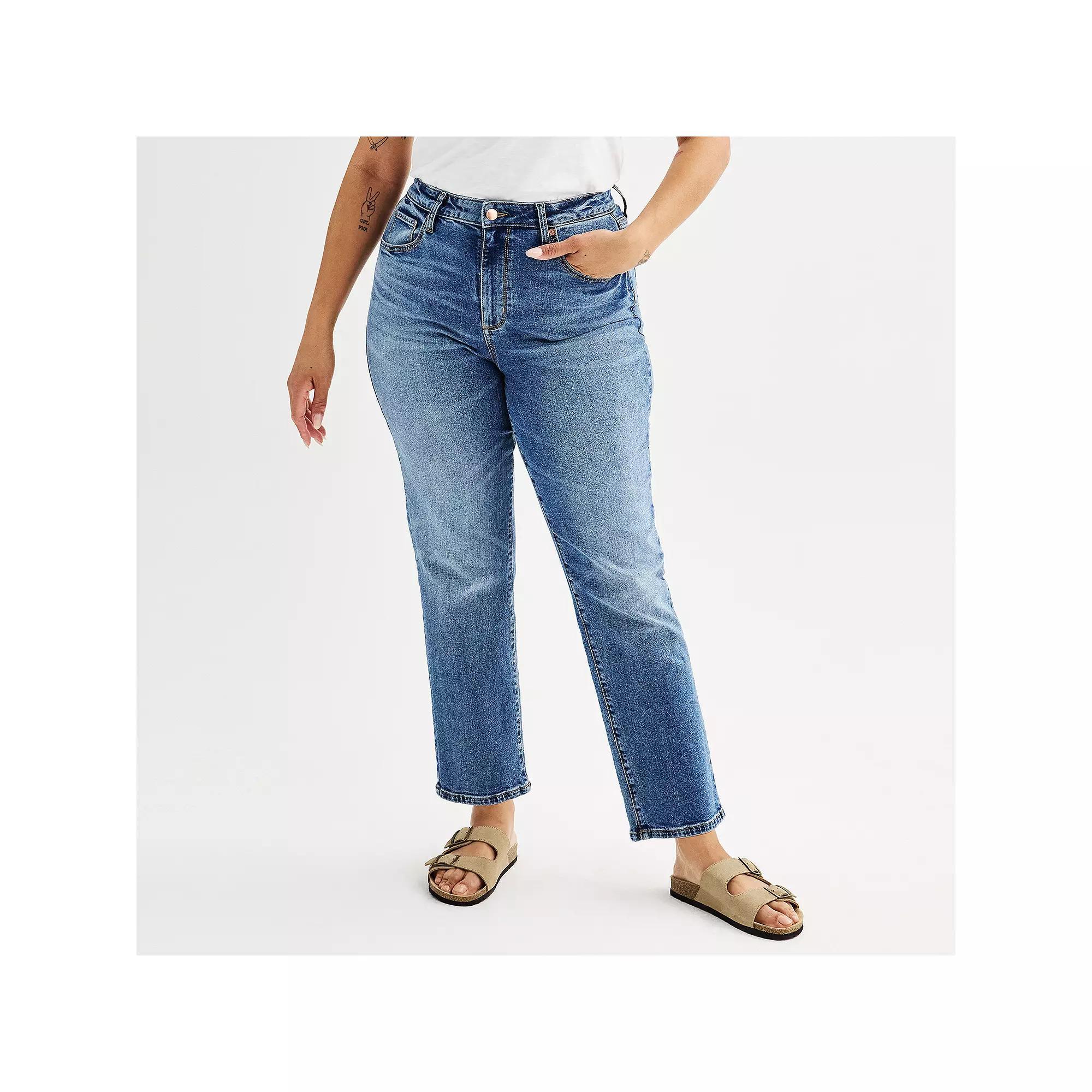 Women's Sonoma Goods For Life® High Rise Curvy Straight Jeans, Size: 4 Avg/Reg, Med Blue Product Image