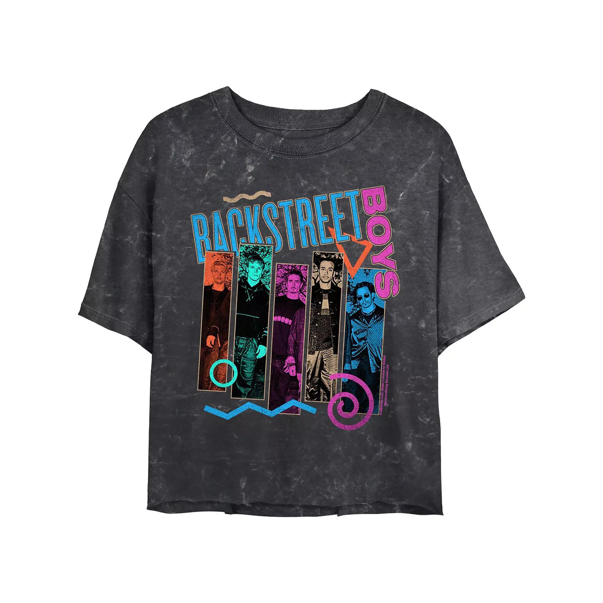Juniors' Backstreet Boys Members Banners Crop Top Mineral Wash Graphic Tee, Women's,  Product Image