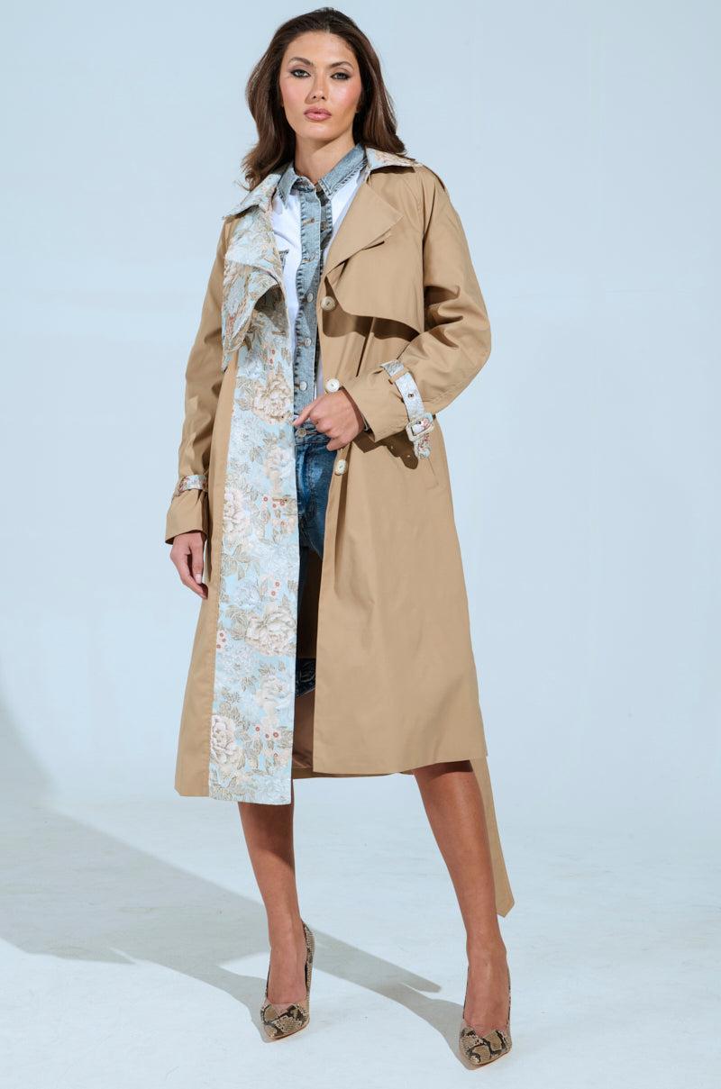 PEEKABOO BROCADE TRIM TRENCH Product Image