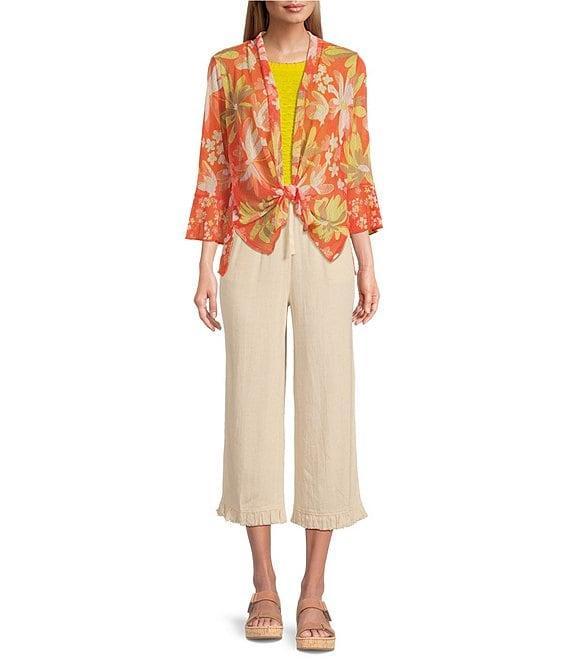 Multiples Textured Slub Woven Straight Leg Elastic Drawstring Waist Pull-On Pants Product Image