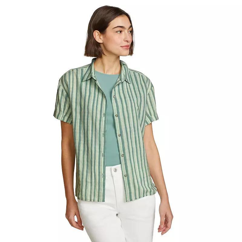 Petite Eddie Bauer Baja Button Front Short Sleeve Shirt, Women's,  Product Image