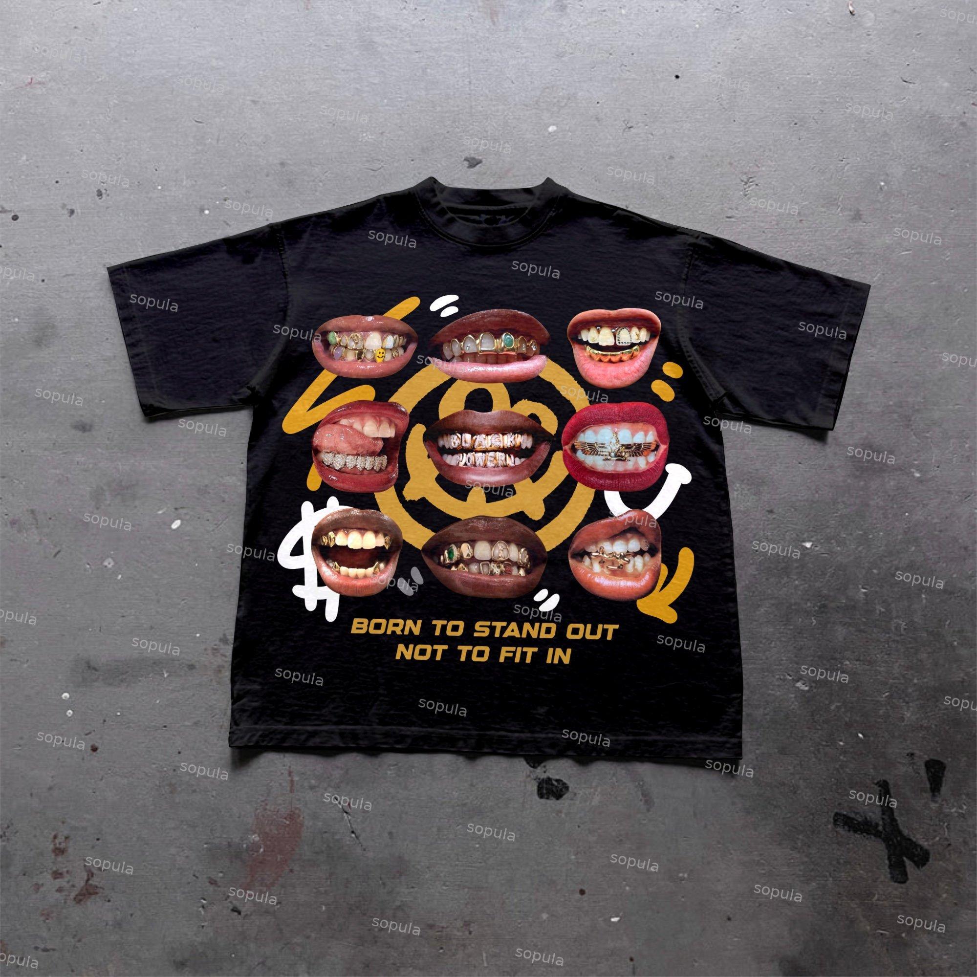 Sopula Lips Diamond Brails Graphic Cotton T-Shirt Product Image