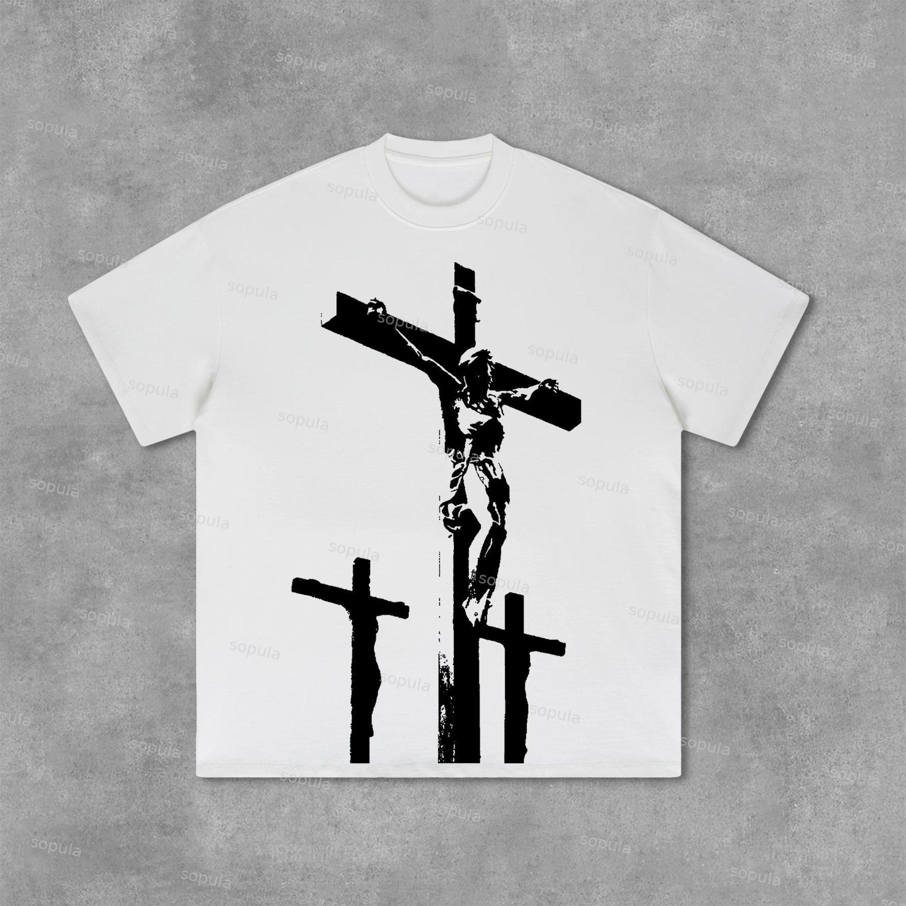 Jesus Cross Graphics Print Cotton T-Shirt Product Image
