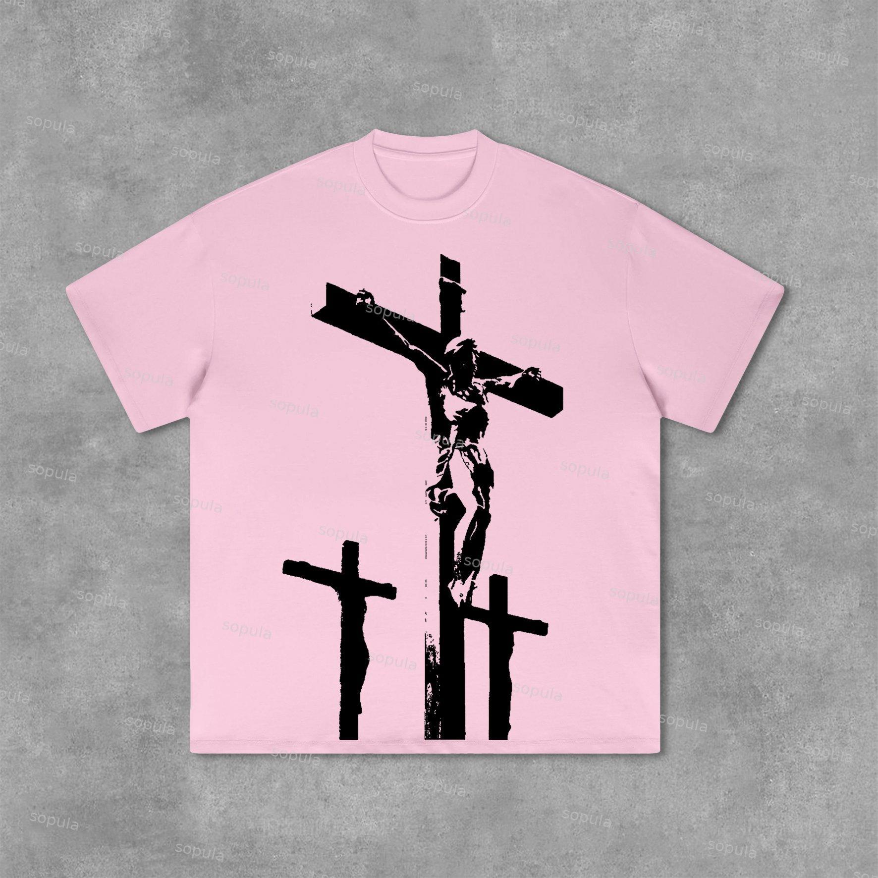 Jesus Cross Graphics Print Cotton T-Shirt Product Image