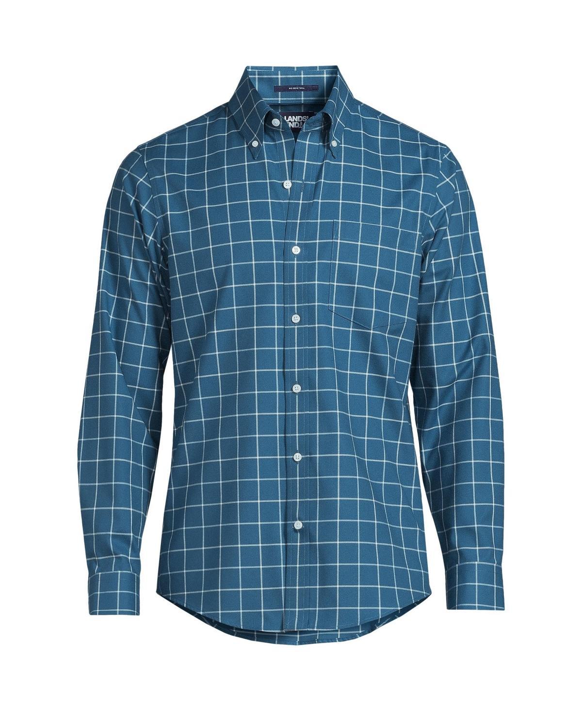 Big & Tall Lands End Tailored Fit No Iron Twill Long Sleeve Shirt, Mens Navy Red Plaid Product Image