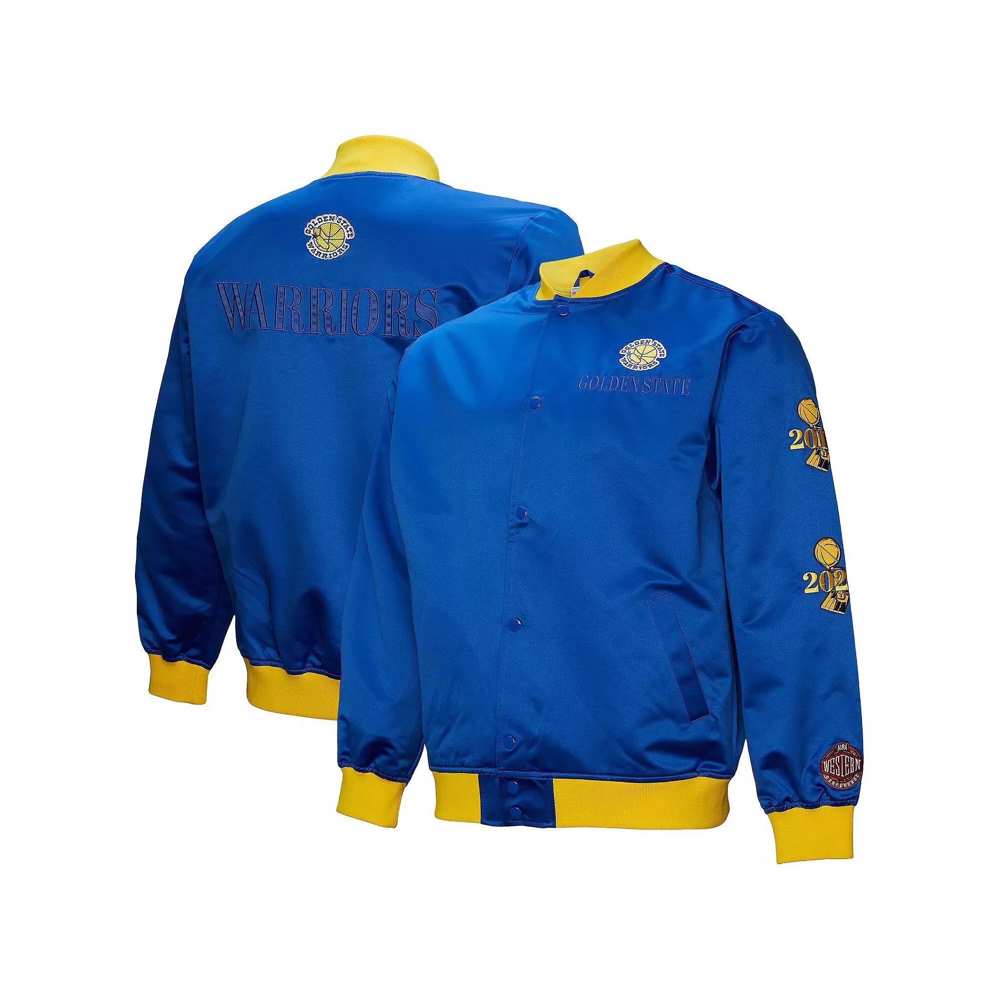 Men's Mitchell & Ness Royal Golden State Warriors Hardwood Classics Team OG 3.0 Lightweight Satin Full-Snap Jacket, Size: 3XL, Blue Product Image