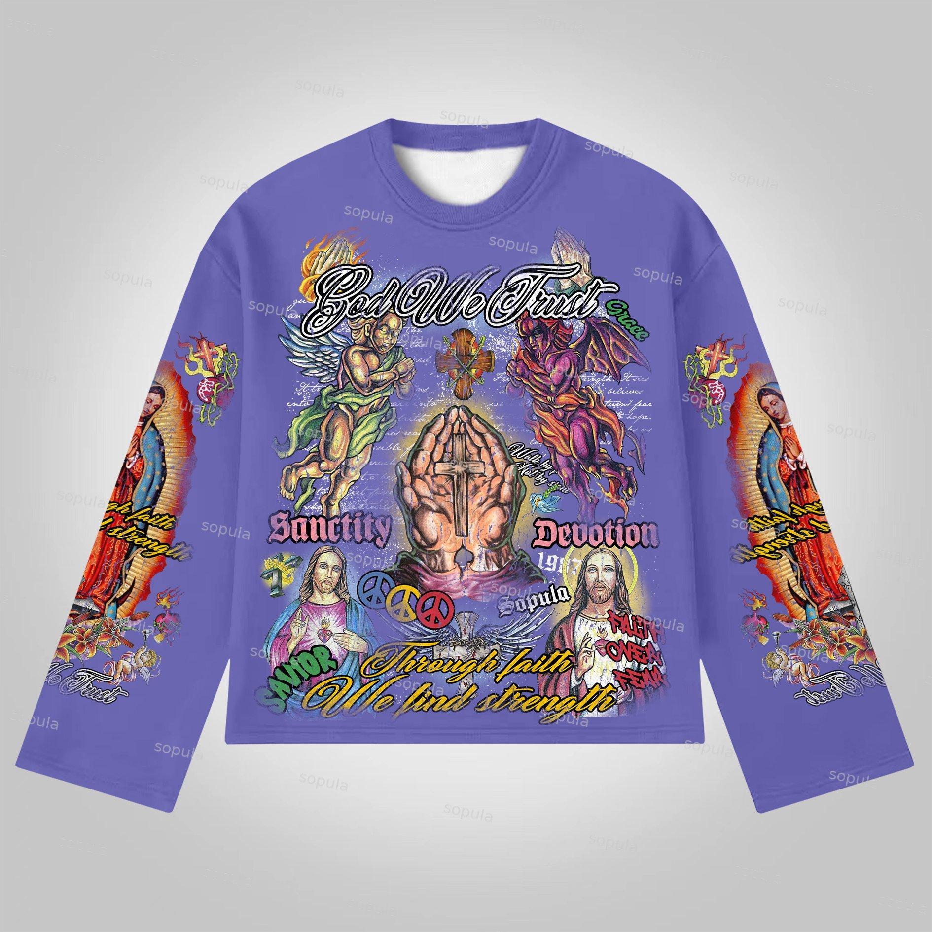Sopula Faith In Jesus Collage Vintage Graphics Long Sleeve T-Shirt Product Image