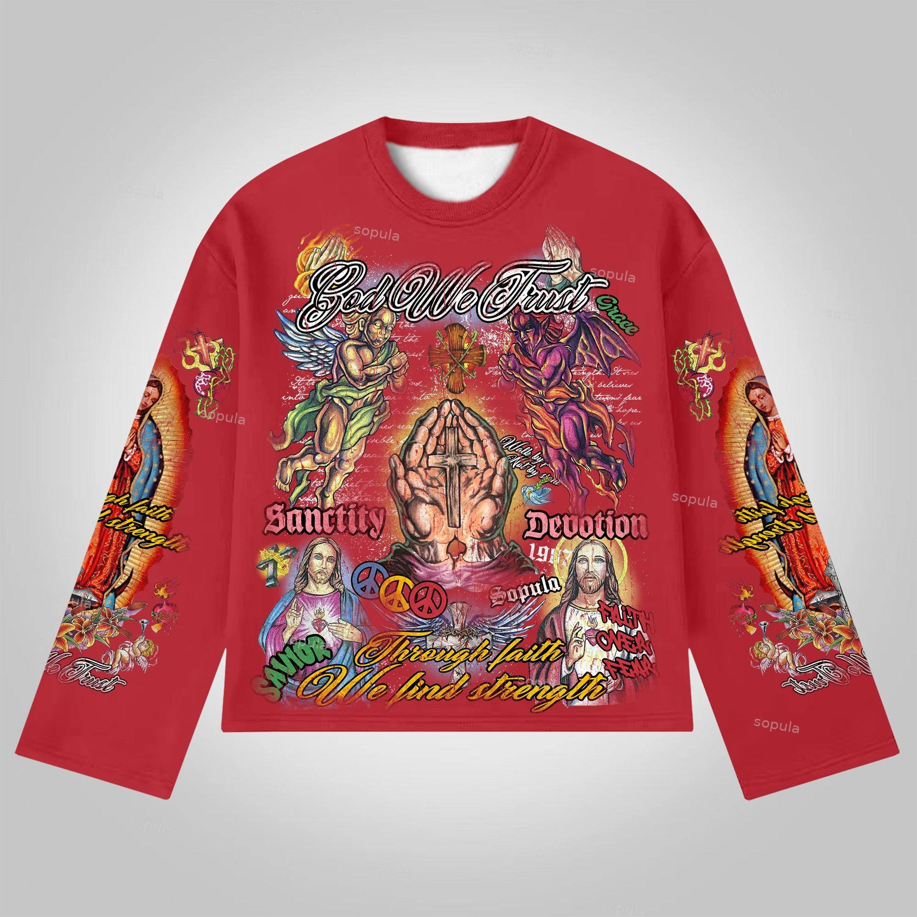 Sopula Faith In Jesus Collage Vintage Graphics Long Sleeve T-Shirt Product Image