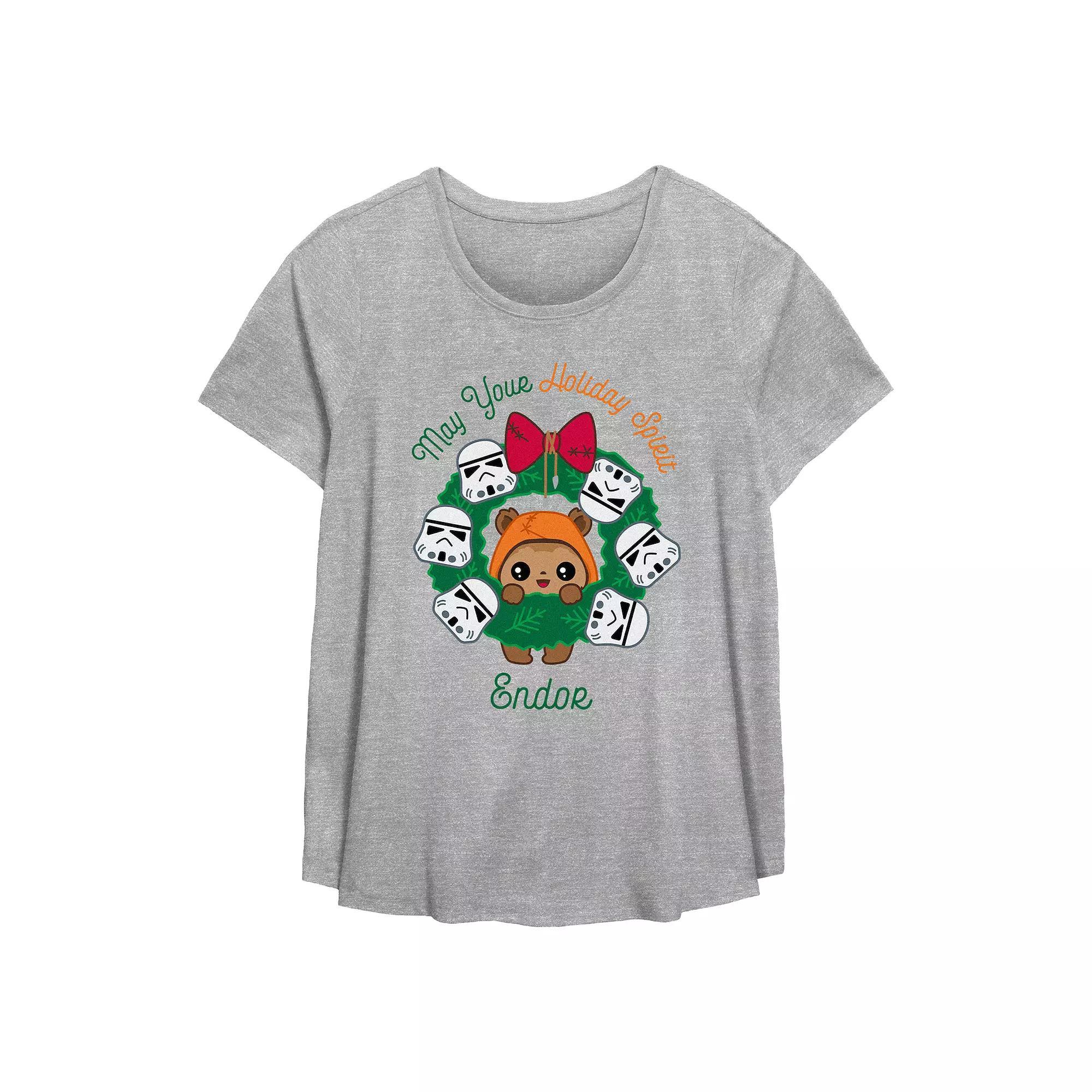 Plus Size Star Wars May Your Holiday Spirit Endor Flowy Graphic Tee, Women's, Size: 3XL, Grey Gray Product Image