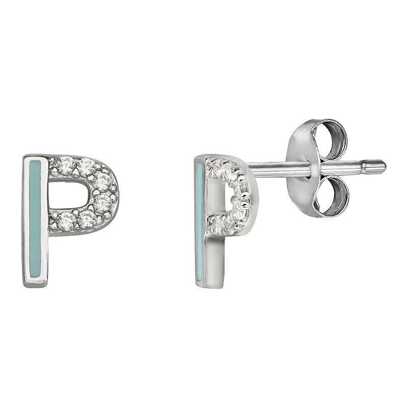 PRIMROSE Sterling Silver Cubic Zirconia Initial Stud Earrings, Womens, White Product Image