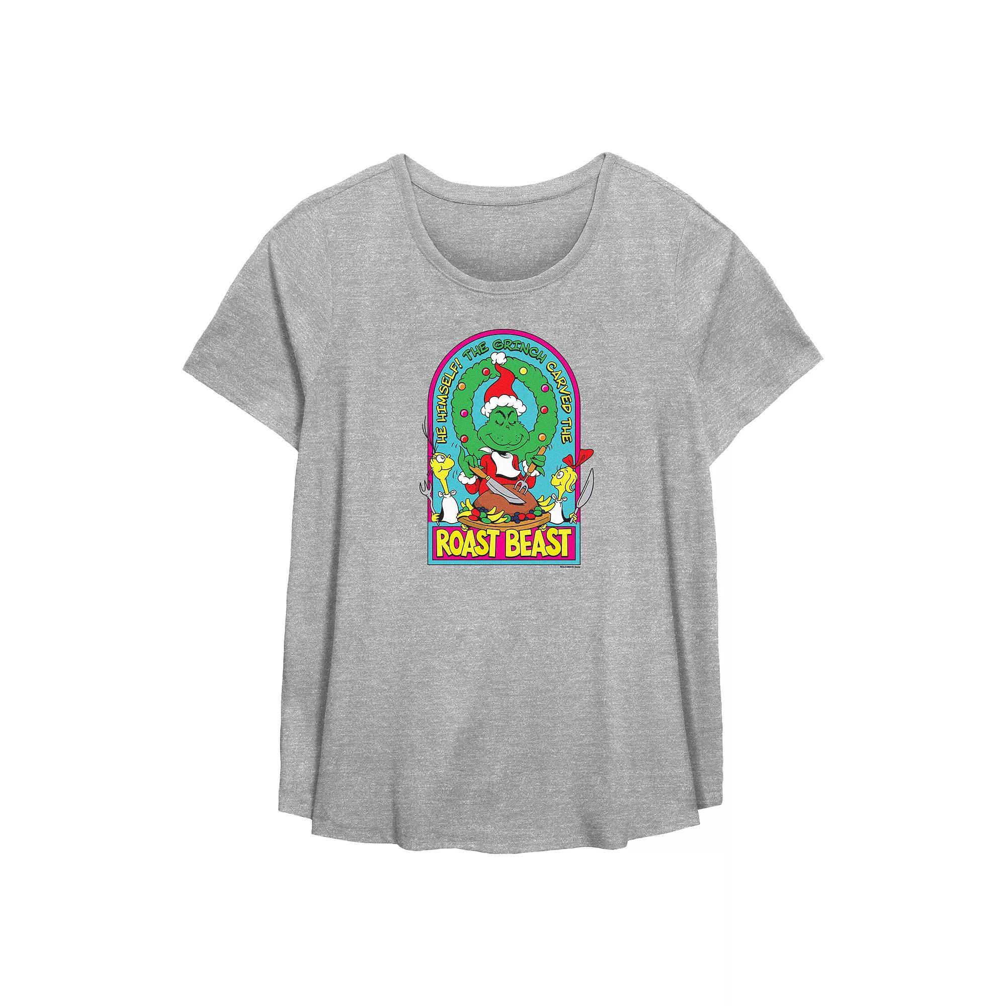 Plus Size Dr. Seuss Grinch Roast Beast Flowy Graphic Tee, Women's, Size: 0X, Grey Gray Product Image
