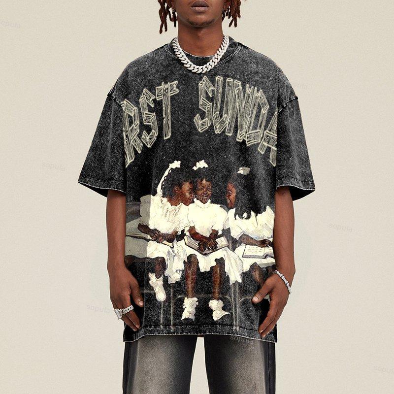 First Sunday Retro Graphic Print Acid Washed T-Shirt Product Image
