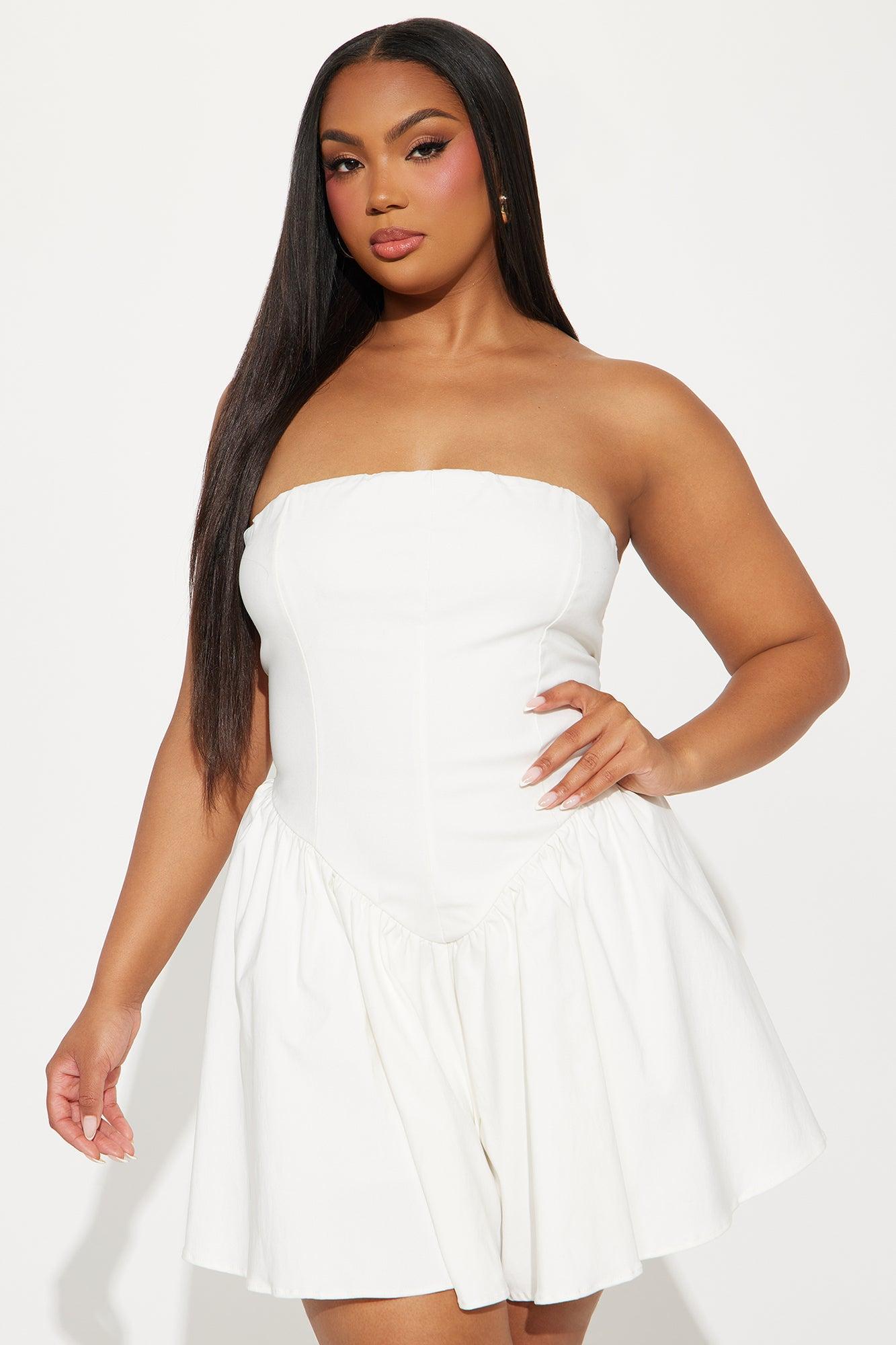 Lily Basque Waist Romper - White Product Image