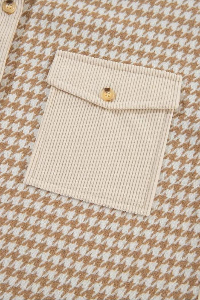 Parchment Houndstooth Corduroy Patchwork Flap Pocket Shacket Product Image