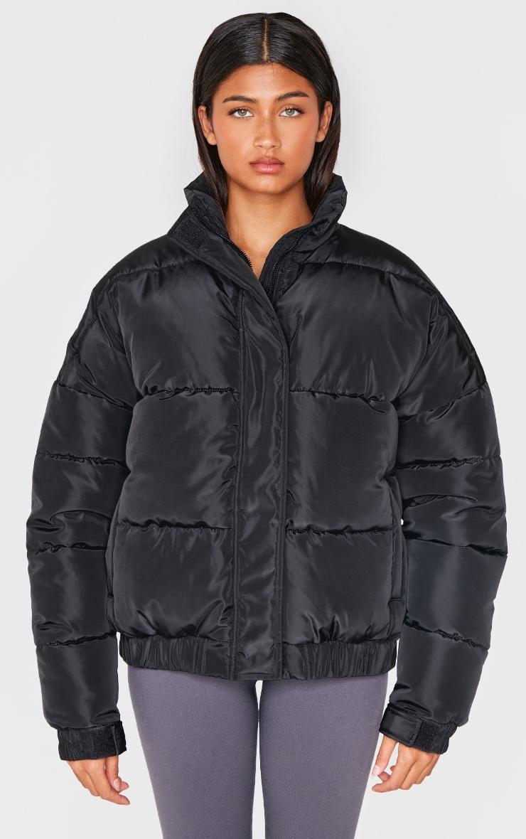  Black Funnel Neck Padded Jacket Product Image