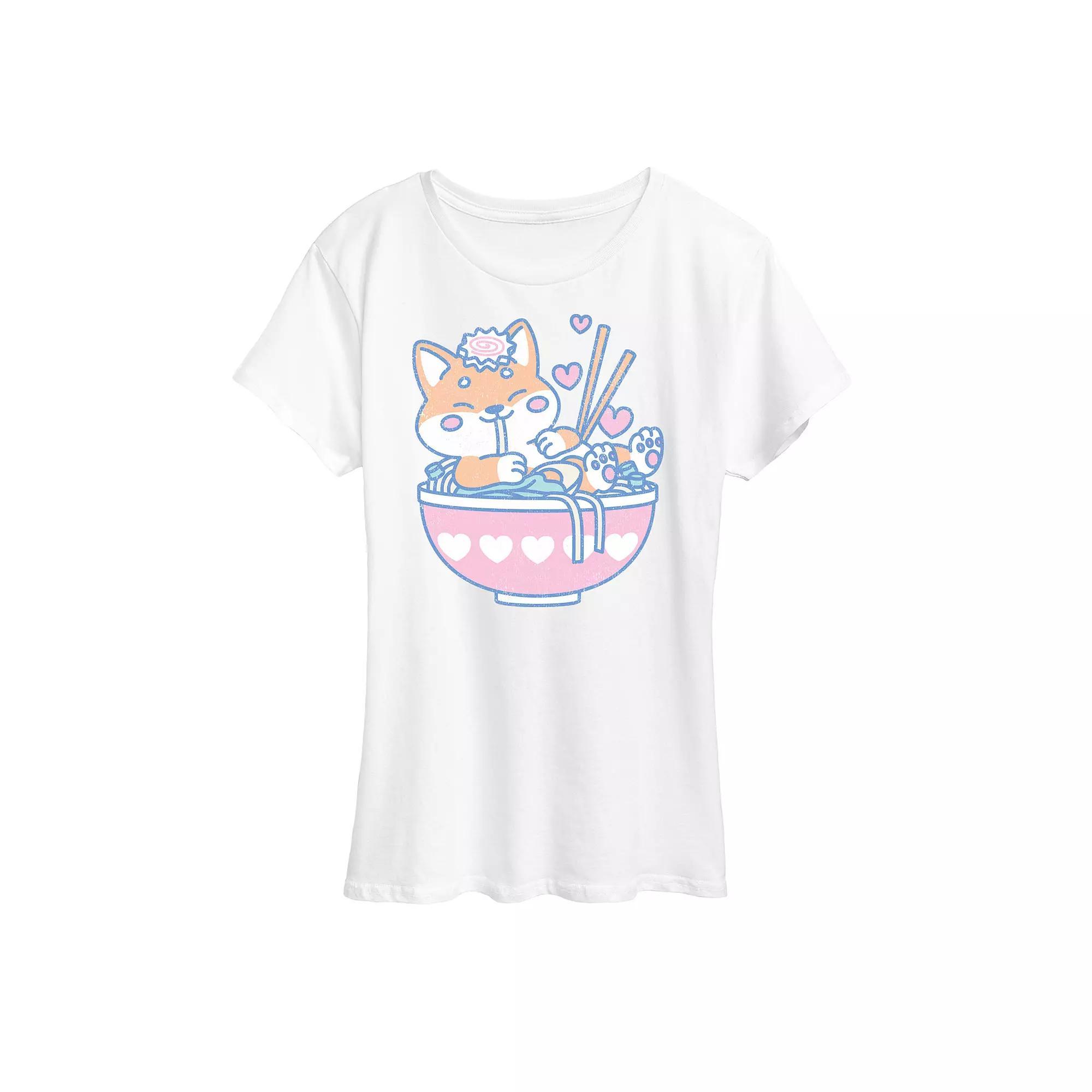 Women's Kawaii Ramen Shiba Inu Graphic Tee, Size: XXL, Blue Product Image