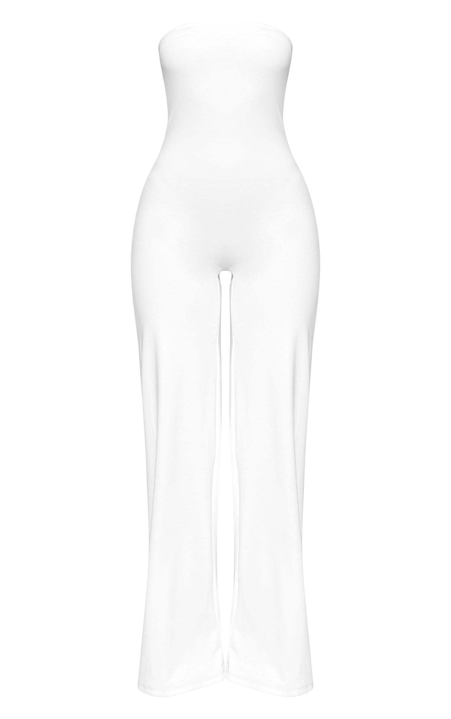 Cream Double Layer Contour Jersey Bandeau Wide Leg Jumpsuit Product Image