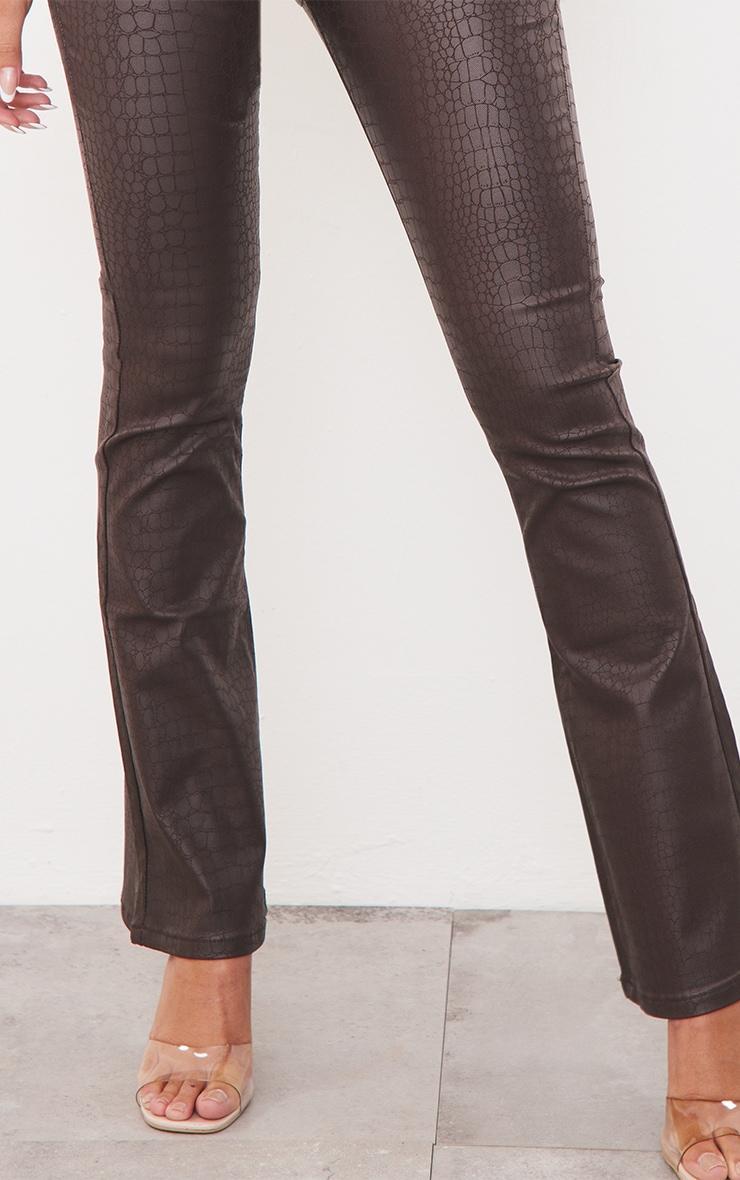 Chocolate Brown Croc Coated Denim Flared Jeans Product Image