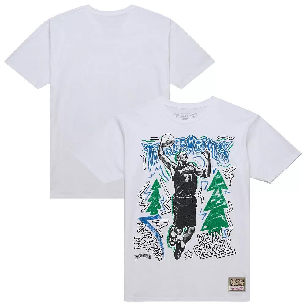 Men's Mitchell & Ness Kevin Garnett White Minnesota Timberwolves Hardwood Classics Chalked Up T-Shirt, Size: 2XL Product Image
