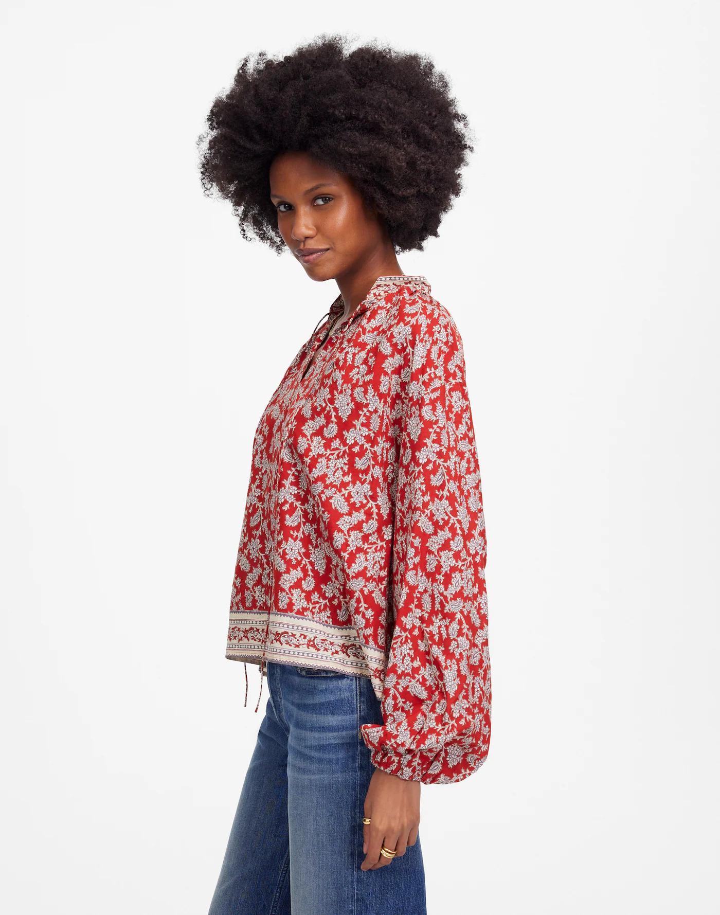 Shirred Popover Top in Paisley Print Product Image