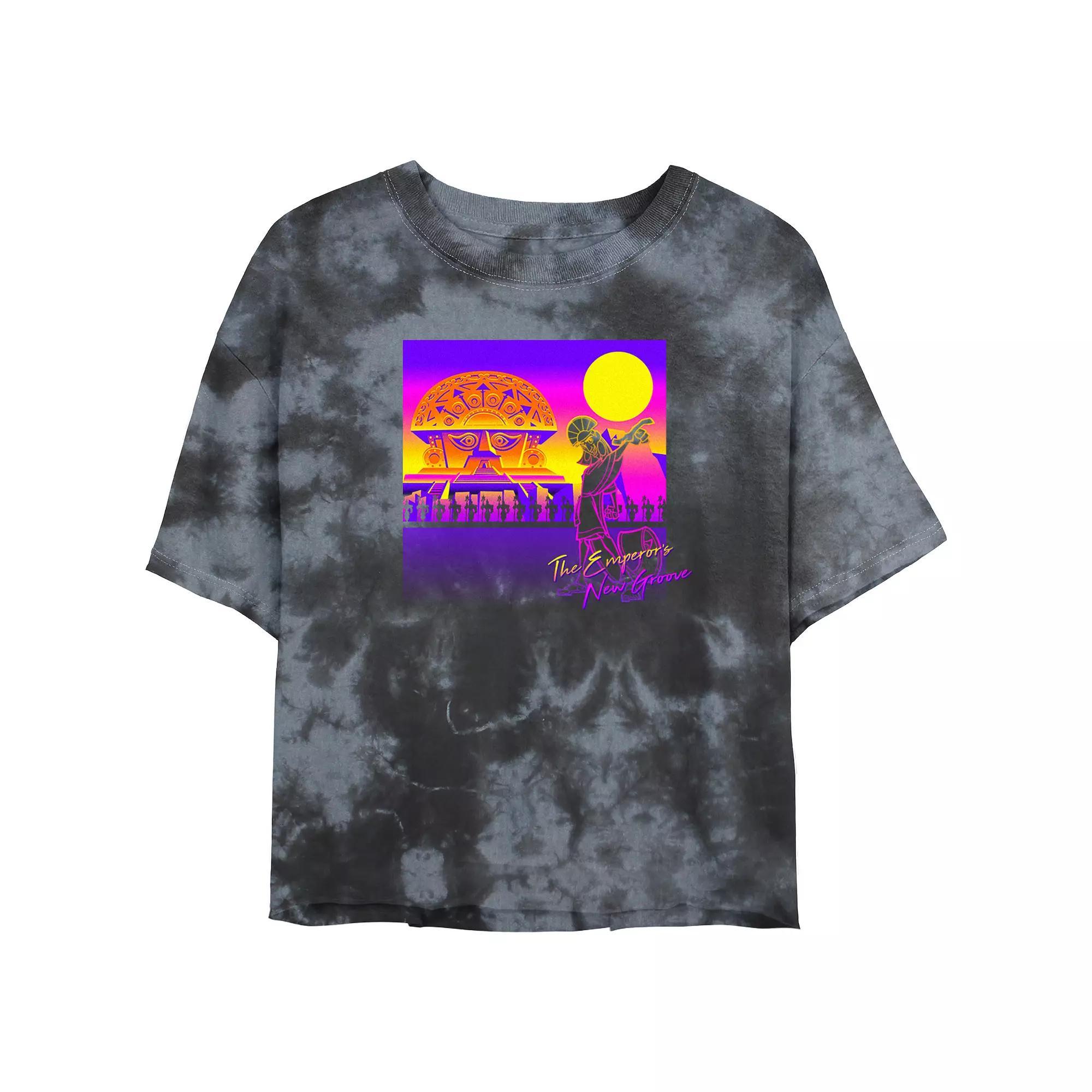 Disney's The Emperor New Groove Kuzco's Palace Juniors' Cropped Graphic Tee Top Bombard Wash Juniors' Graphic Tee, Women's, Size: XL, Black Grey Product Image