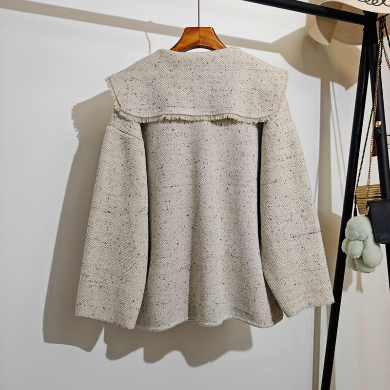 Drop Shoulder Collar Glitter Button Cardigan Product Image