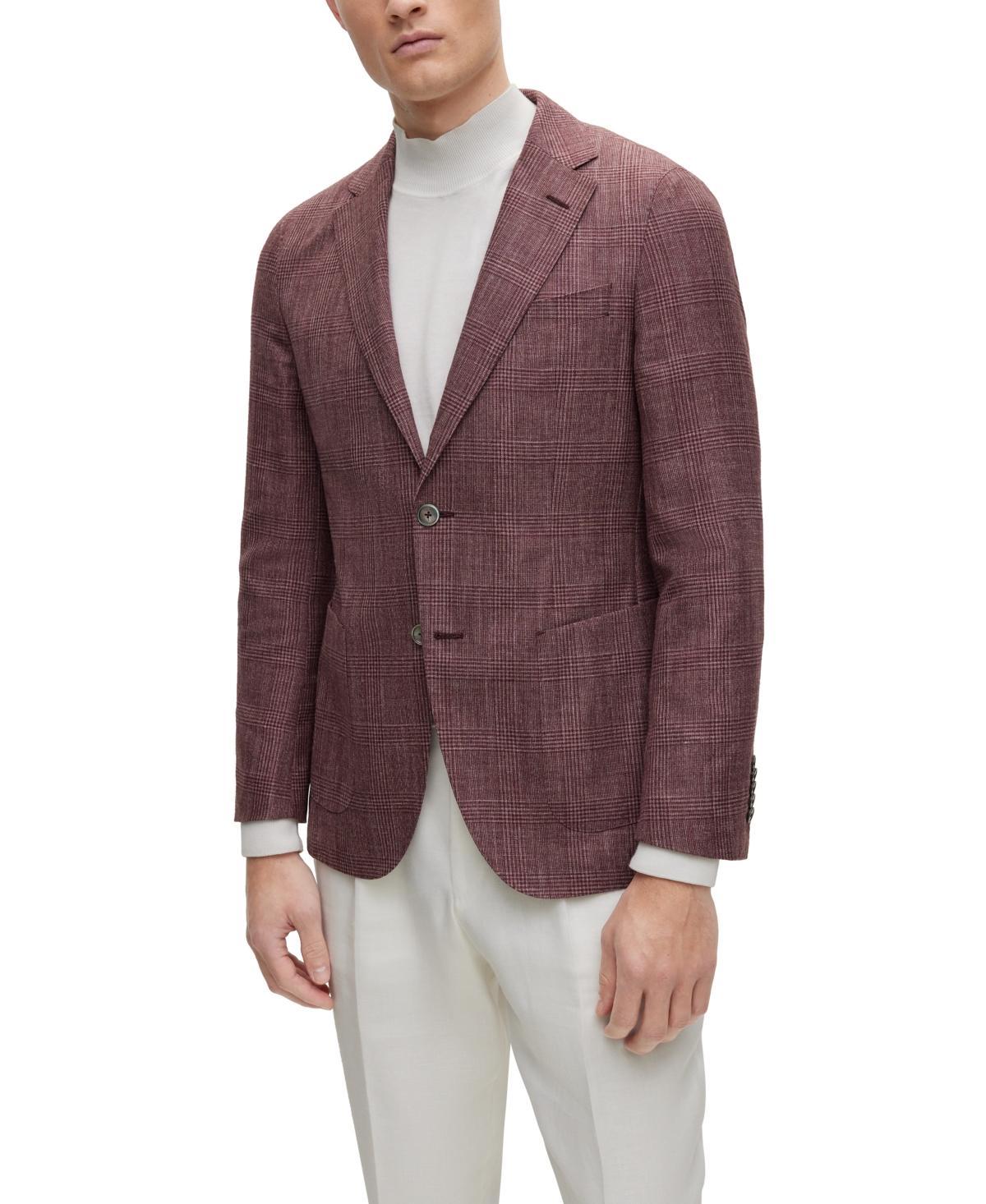 Mens Slim-Fit Jacket in Checked Wool, Silk and Linen Product Image