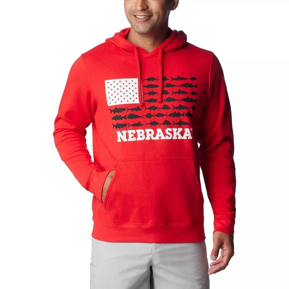 Men's Columbia Scarlet Nebraska Huskers PFG Fish Flag II Pullover Hoodie, Size: Large, Red Product Image