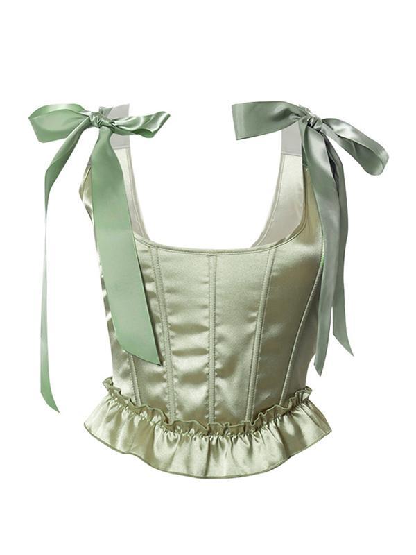 Satin Tie Up Square Neck Corset Top Product Image