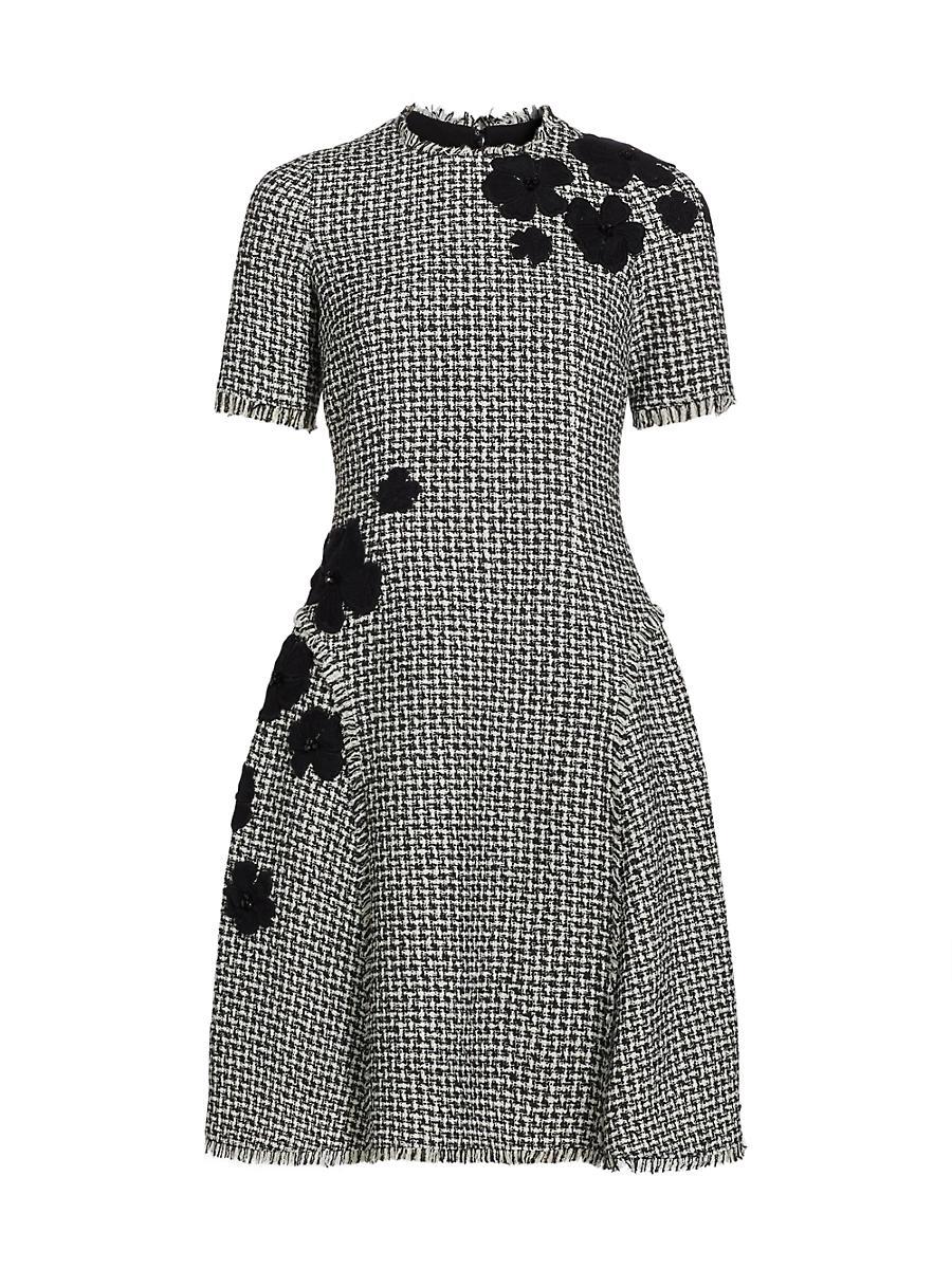 Womens Floral Appliqu Tweed Cocktail Dress Product Image