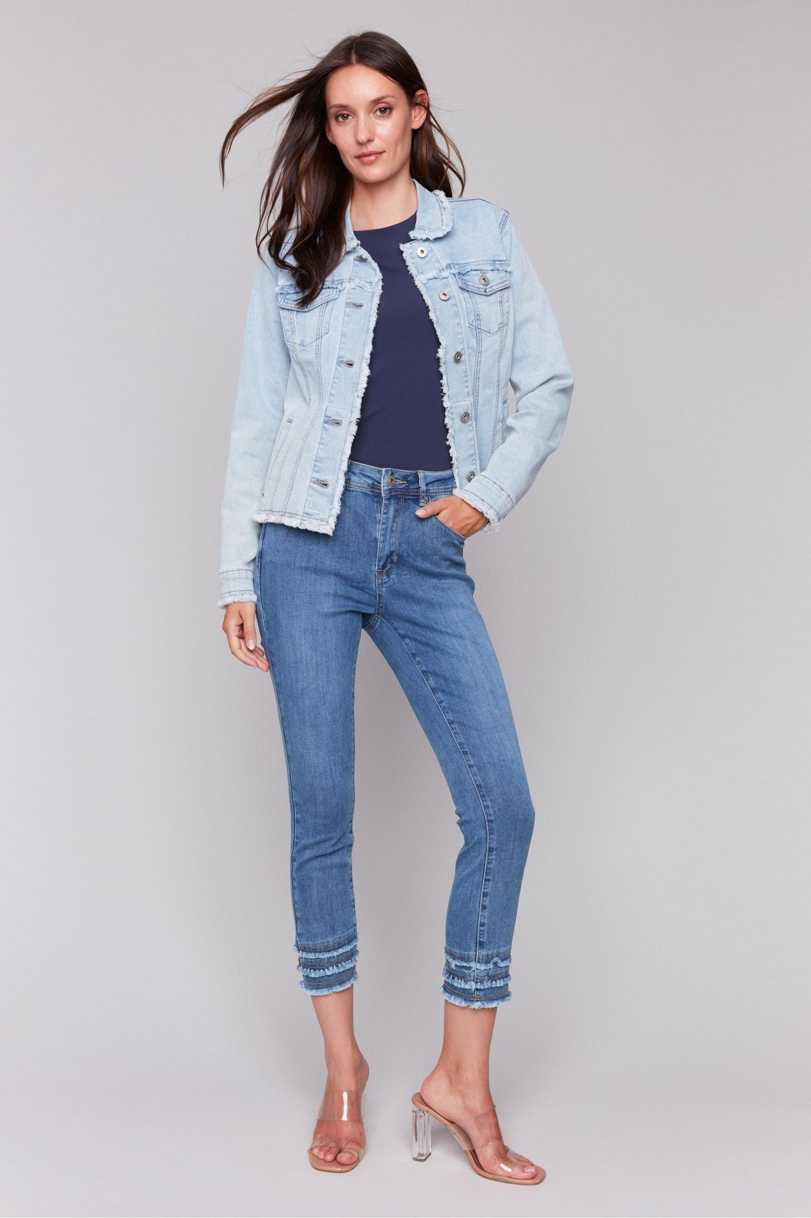 Twill Jean Jacket With Frayed Edges Product Image