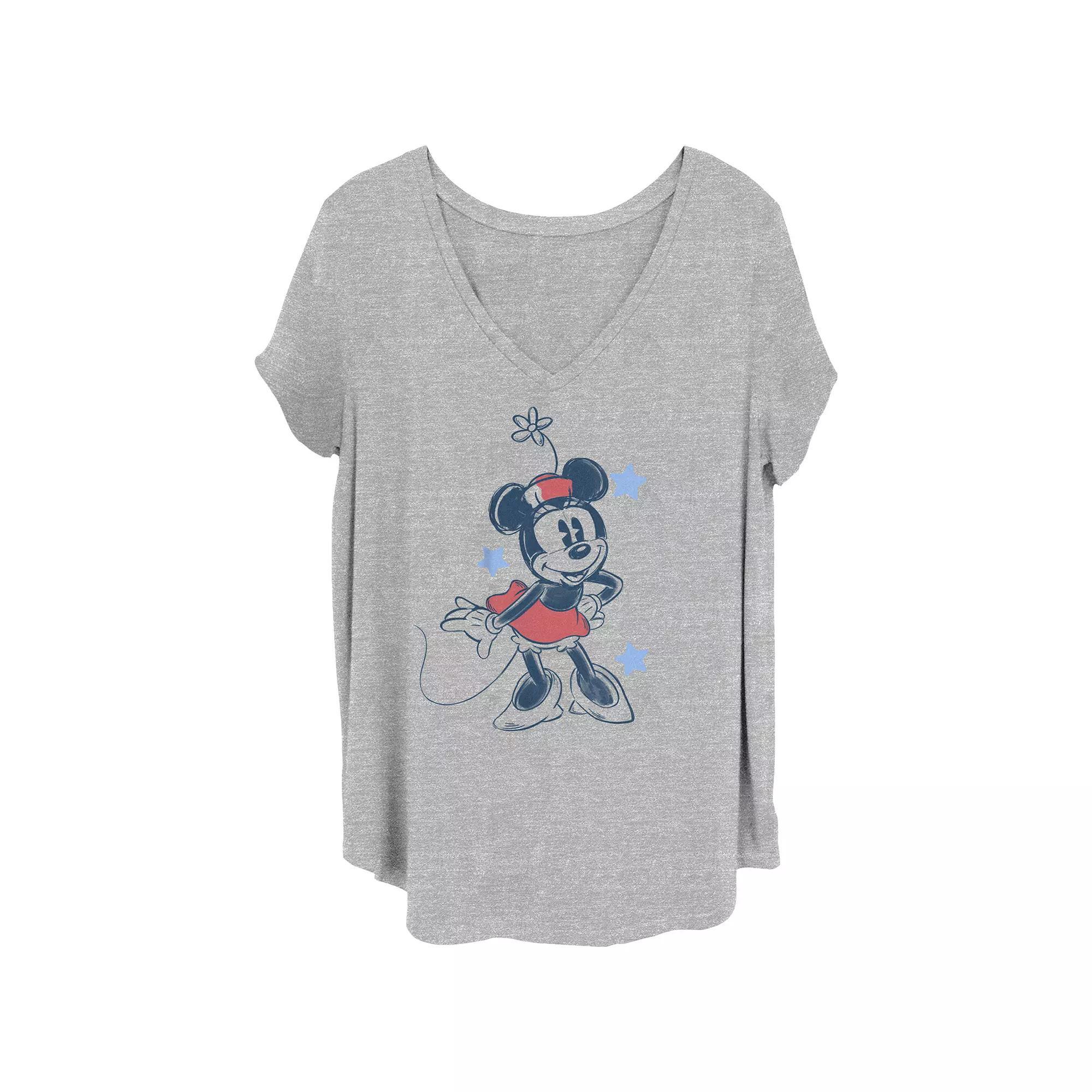 Disneys Minnie Patriotic Star Juniors Plus Graphic Tee, Womens Grey Gray Product Image