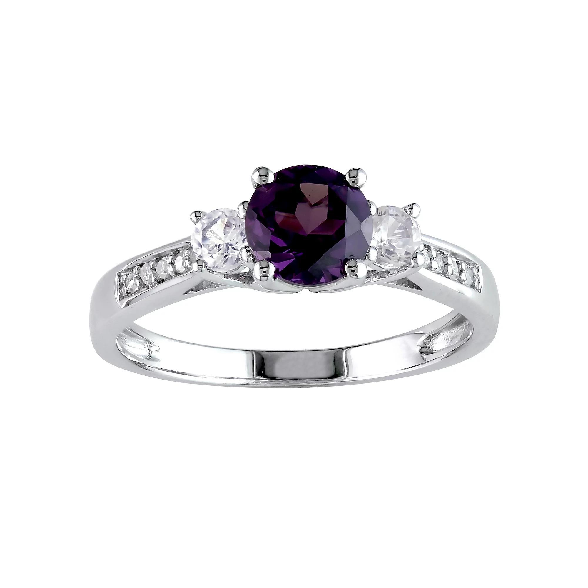 Stella Grace 10k White Gold Simulated Alexandrite, Lab-Created White Sapphire & Diamond Accent 3-Stone Engagement Ring, Women's, Size: 5 Product Image