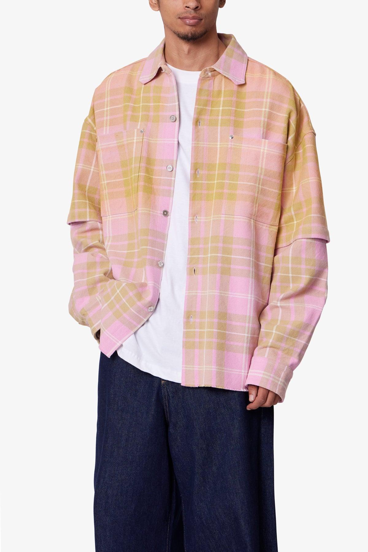 Dip Fade Flannel Shirt - Pink Product Image