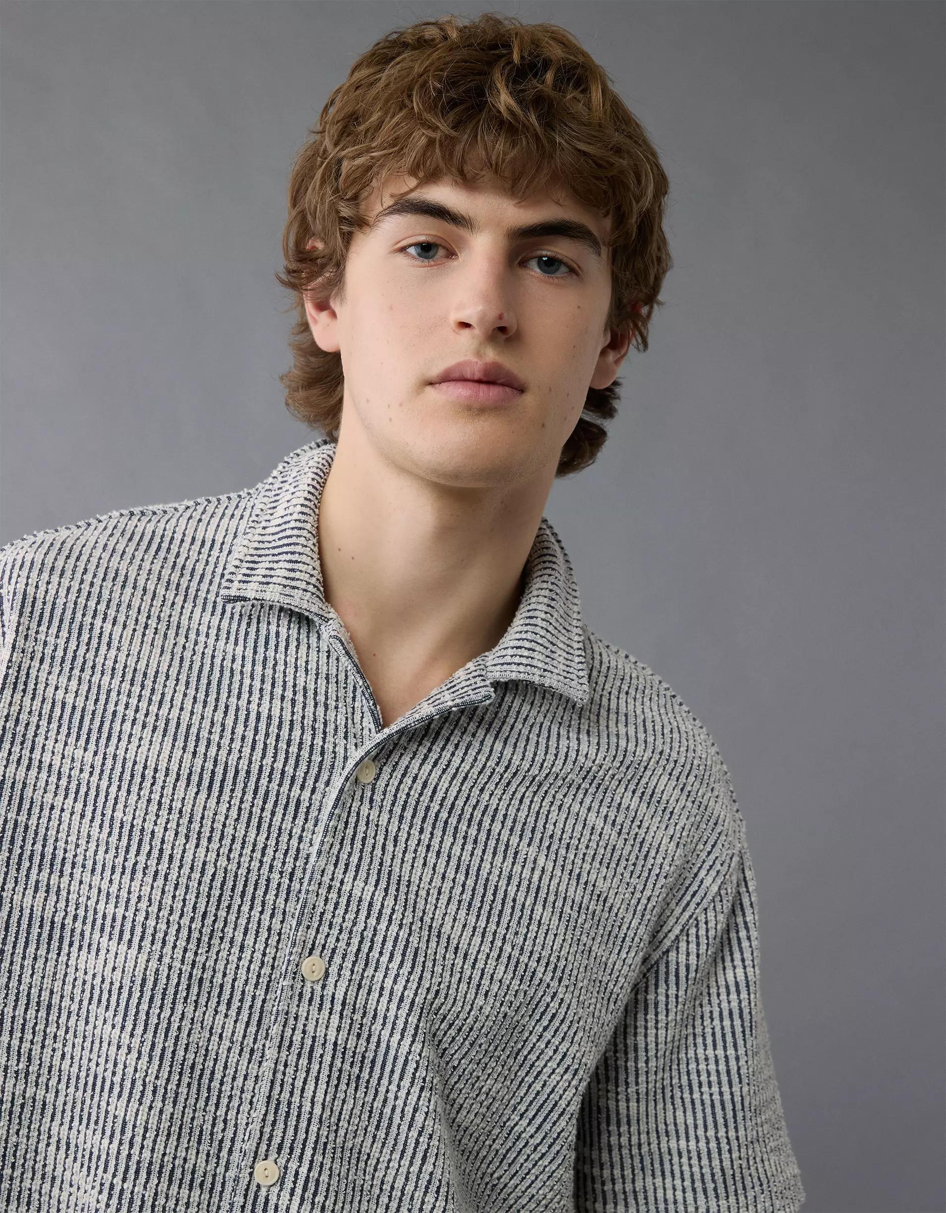 AE Textured Button-Up Camp Shirt Product Image