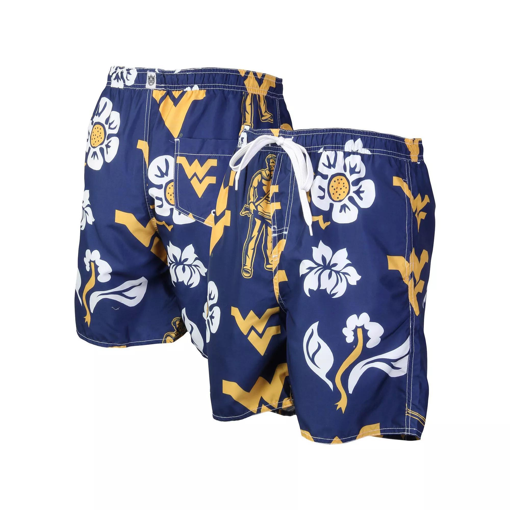 Mens Wes & Willy West Virginia Mountaineers Floral Volley Logo Swim Trunks Blue Product Image