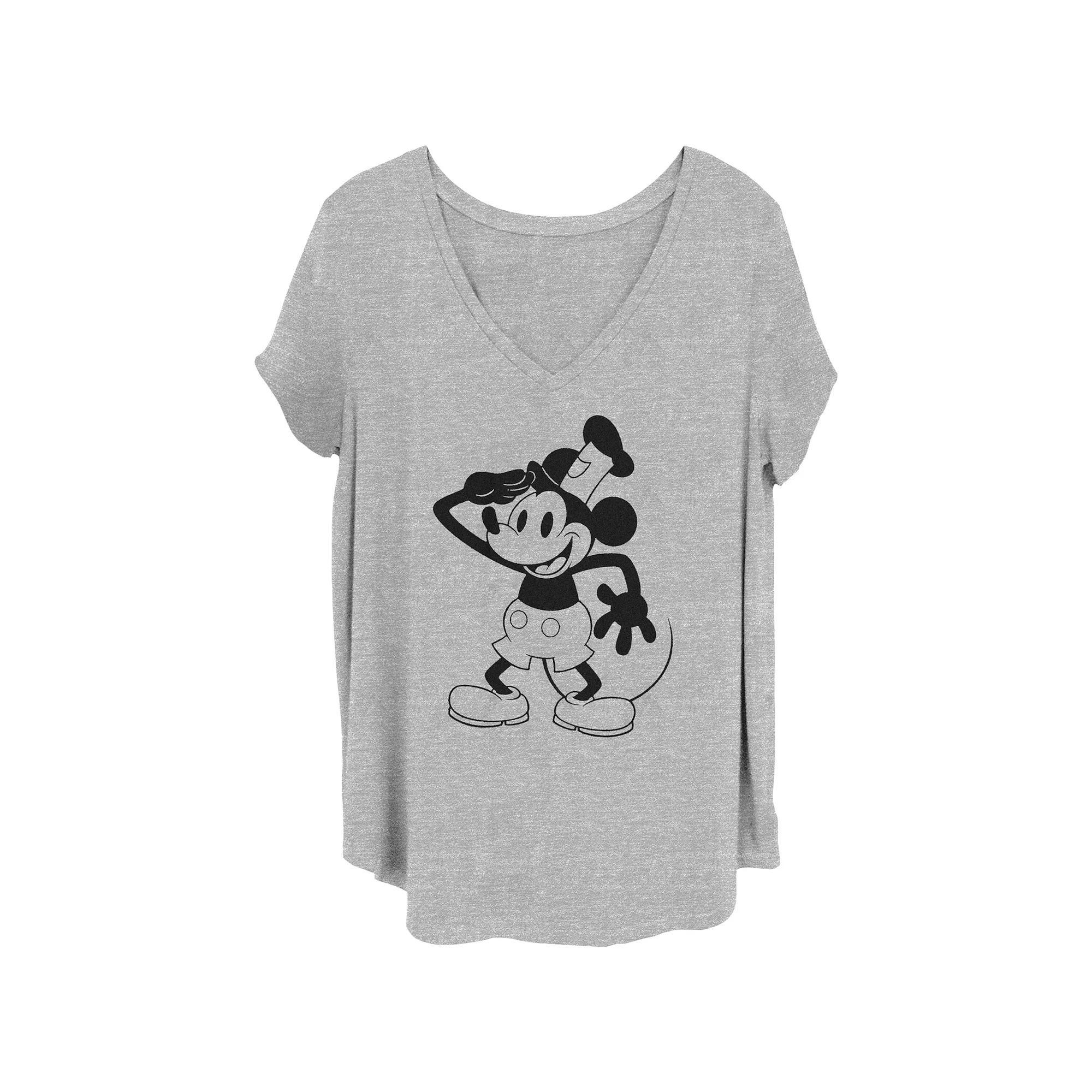 Disney's 100th Anniversary Women's Mickey Mouse Steamboat Willie Captain V-Neck Tee, Girl's,  Product Image