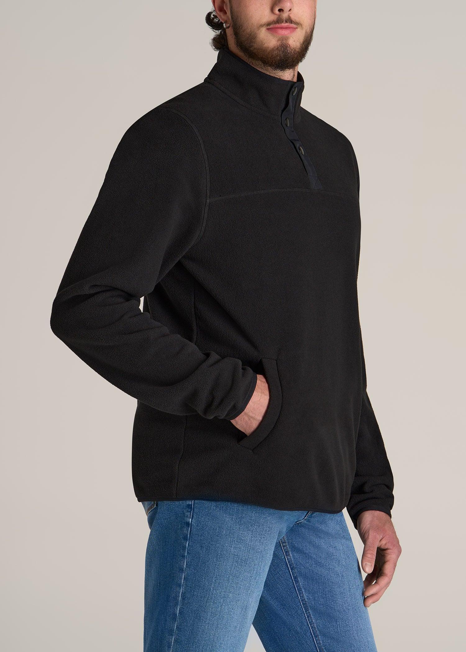 Polar Fleece 3-Snap Pullover Sweatshirt for Tall Men in Black Male Product Image