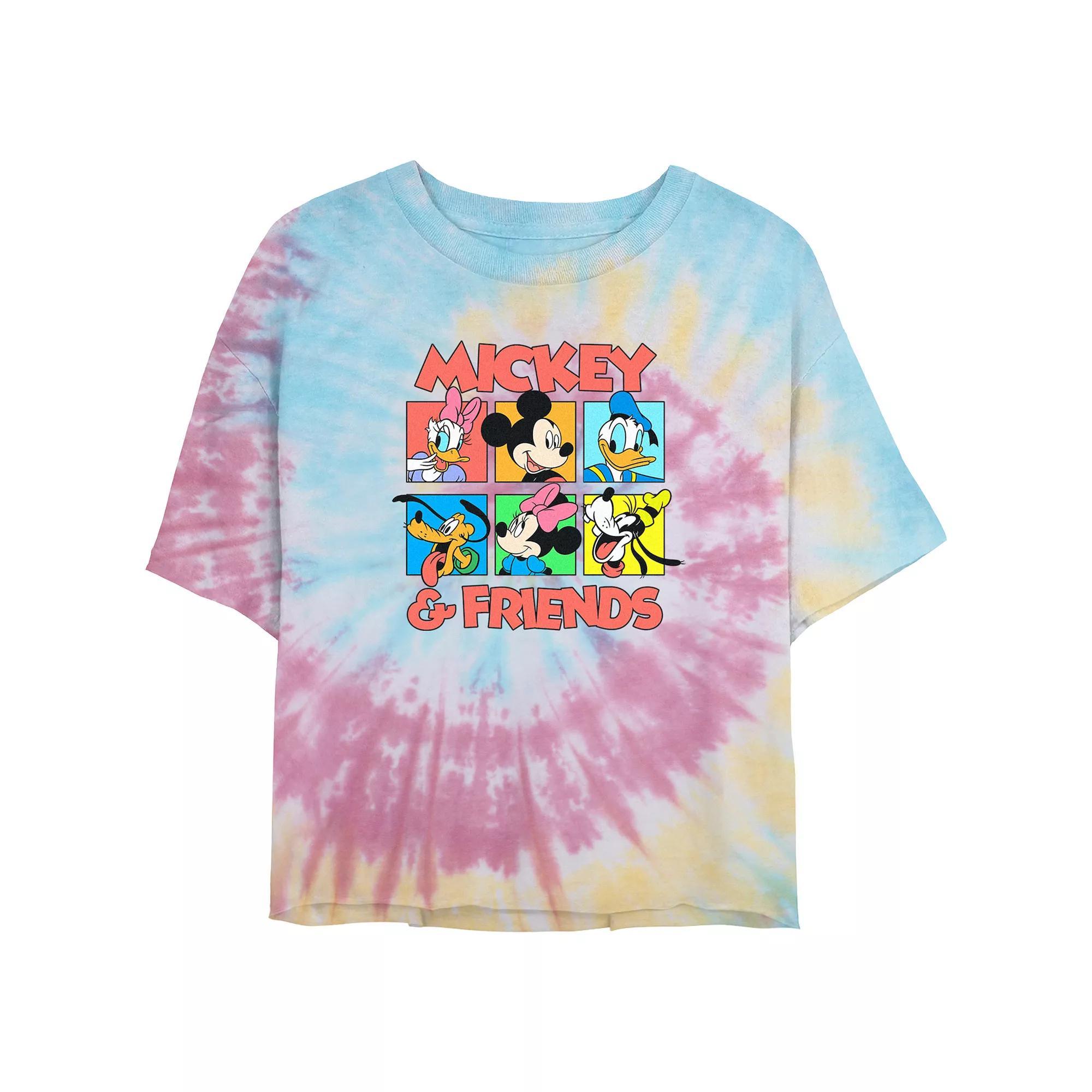 Disney's Mickey Mouse Head Shots Spiral Tie Dye Juniors' Cropped Graphic Tee, Women's, Size: Small, Blue Pink Light Yellow Product Image