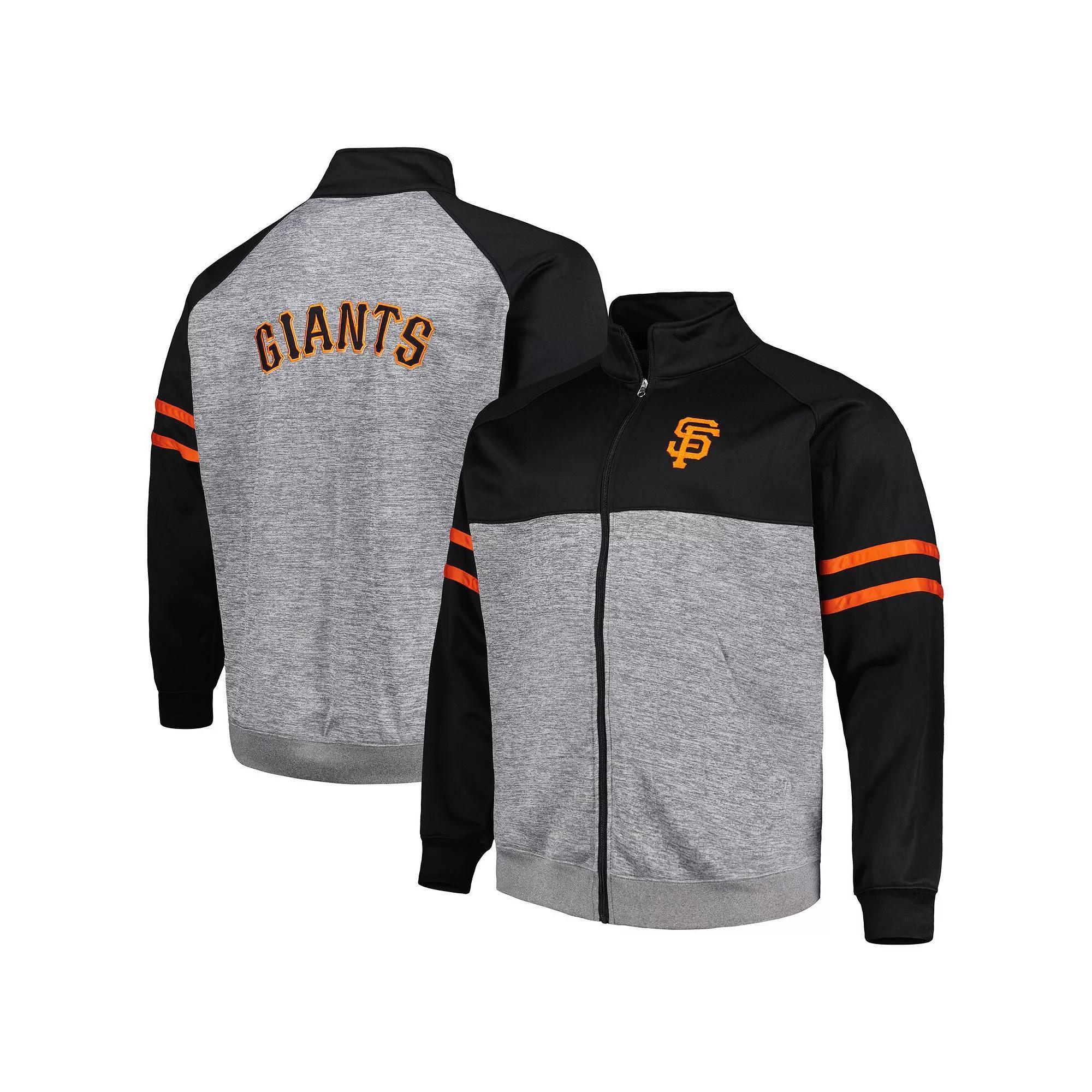 Men's Black/Heather Gray San Francisco Giants Big & Tall Raglan Full-Zip Track Jacket, Size: 2XLT Product Image