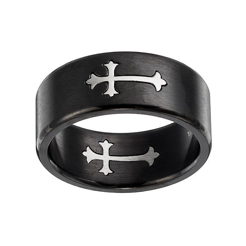 Mens Stainless Steel Cross Ring Black Product Image