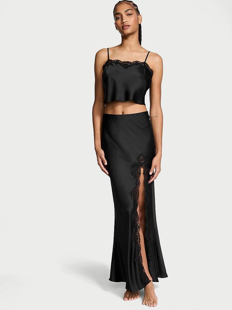 Satin Lace-Trim Cropped Top & Slip Skirt Set Product Image